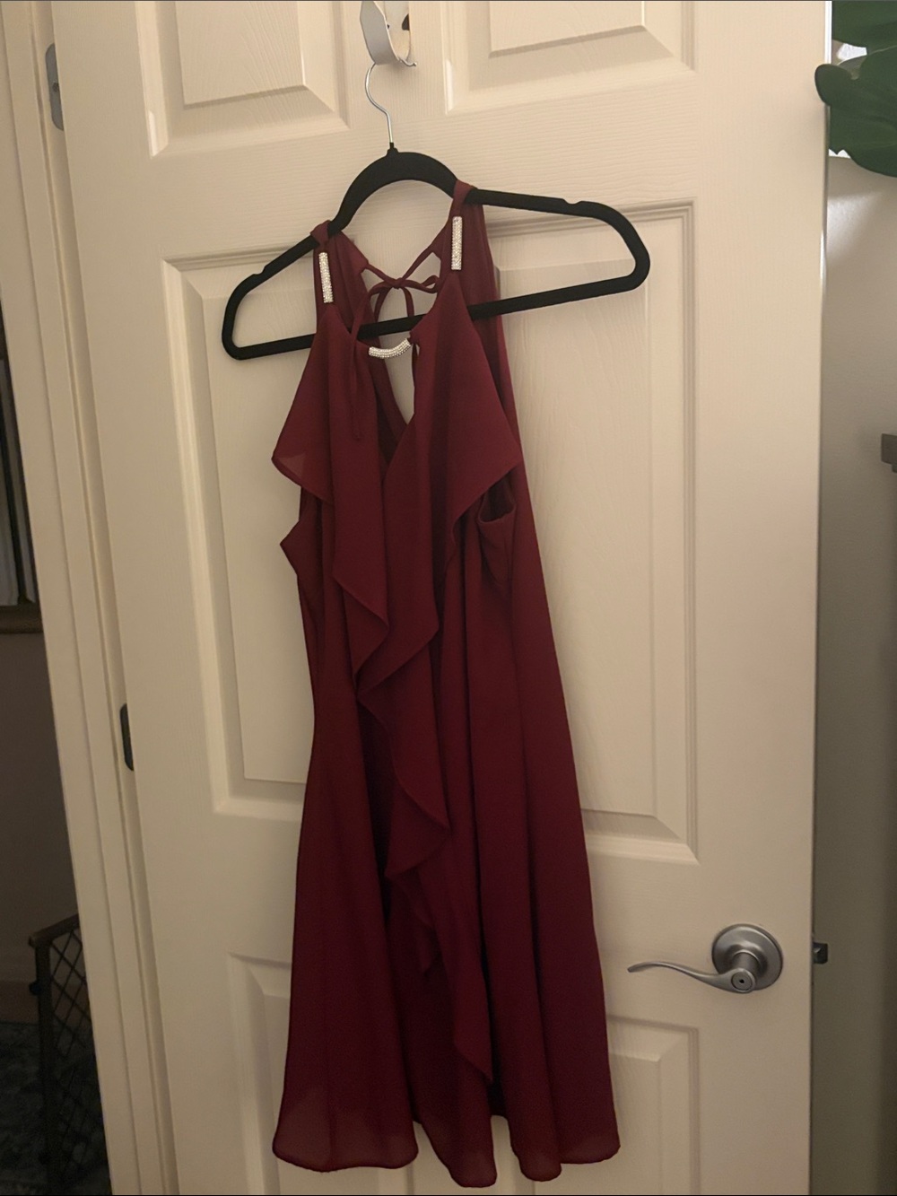 VENUS Burgundy Ruffle Halter Midi Dress